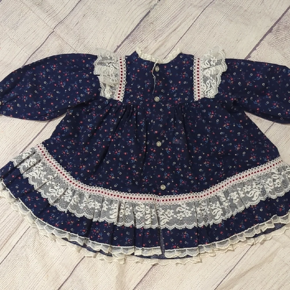 Navy Blue Floral Lace Kids Dress